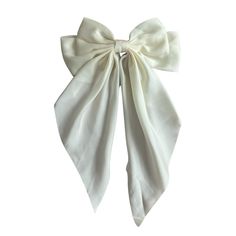 As the newest addition to our bow collection, the luxe silk bow does not disappoint. This oversized bow elevates and adds a pop to any holiday outfit. - Material: Satin - Size: 8.9(L) x 12.6(H) inches - Tight, clasping barrette closure - Designed with love in San Diego Shop the rest of our bow collection here FAQ click here Return Policy click here White Bow For Spring Party, Elegant White Bow With Ribbon, Elegant White Ribbon Bow, Chic Satin Bow For Spring, White Spring Party Bow Tie, Formal Silk Decorative Bow, Formal White Bow, White Satin Bow For Evening, Chic Evening Bow With Detachable Feature