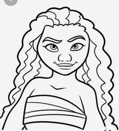 a cartoon girl with long hair and big eyes, wearing a striped dress coloring page