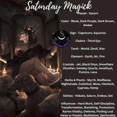 Saturday Magick Saturday Magick Spells, Saturday Magickal Correspondences, Saturday Witchcraft, Saturday Spells, Saturday Magick, Mother Hekate, Divination Witch, Witch Tips