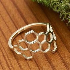 Honeycomb Jewelry, Honeycomb Ring, Bee Ring, Bee Inspired, Sterling Silver Stacking Rings, Geometric Ring, Classy Jewelry, Bronze Pendant, Inspired Jewelry