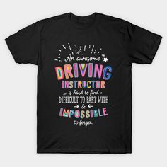 a black t - shirt with the words driving instructor and an image of fireworks on it