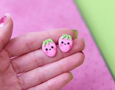 Hi Cutie Pie,   We're cute pink strawberry earrings. We're earrings created from polymer clay without using any molds and completely handmade. We can be a funny gift for people of all ages. We'll always cheers You up and will bring a smile on your face. Our dimensions are: Length 0.5" ( or 1.6 cm. ) Width 0.5" ( or 1.3 cm. ) ❀We come in a pretty box but please note in the event that several items are purchased all of us will ship in one box. ❀ Because we're made by hand, we may differ slightly t Fun Pink Polymer Clay Earrings, Playful Pink Earrings With Cute Design, Whimsical Pink Polymer Clay Earrings, Cute Pink Polymer Clay Earrings, Cute Pink Hypoallergenic Earrings, Kawaii Polymer Clay Earrings For Gift, Cute Handmade Pink Earrings, Cute Hypoallergenic Polymer Clay Earrings, Kawaii Pink Earrings