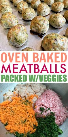 oven baked meatballs are packed with veggies to make them look like they're coming out of the oven