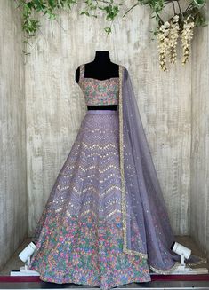 High Neck Gold Mirror and Applique Lehenga | Chamee and Palak Purple Lehenga, Trendy Outfits Indian, Blue Lehenga