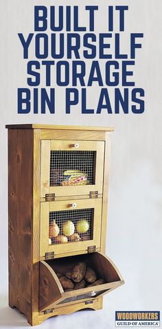 an advertisement for a storage bin that contains fruits and vegetables