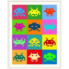 an image of pixel art with many different colors and shapes on it's sides