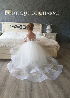 Communion Dresses Lace, Tutu Flower Girl Dress, Flower Girl Dress White, Girl Dress White, Gonna In Tulle, Lace Flower Girl Dress, Long Flower Girl Dresses, Girls Ball Gown