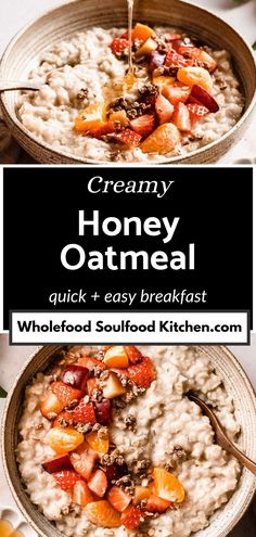 creamy honey oatmeal in a bowl with spoon