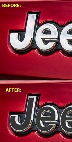 two red jeeps with the words jeep before and after