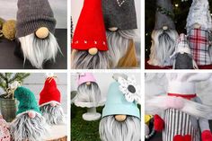 four pictures of gnomes with different hats