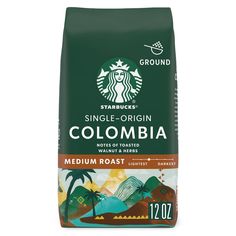 starbucks single - origin colombia medium roast coffee bag on white background with the logo for starbucks