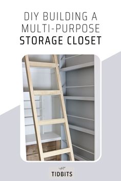 a white book cover with a ladder in the middle and text that reads diy building a multi - purpose storage closet