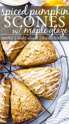 sliced pumpkin scones with maple glaze on a cooling rack