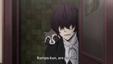 a man holding a raccoon in his arms with the caption rampo - kun are you?