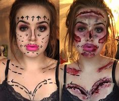 Halloween Gore Makeup, Gore Makeup, Plastic Surgery Gone Wrong, Holloween Makeup, Creepy Halloween Makeup, Halloween Coustumes, Diy Halloween Costumes For Women, Zombie Walk, Amazing Halloween Makeup