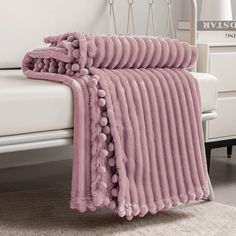 PRICES MAY VARY. 【Pompom & Strip Design】- Flannel fabric with pompoms fringe around the blanket, different color and white stripe pattern with 3D touching offers you amazing senses of softness. The fabulous color revives this blanket with an elegant appearance to complement your room a chic feeling. 【Soft & Lightweight】- The throw we offered is designed to be simple but elegant, this plush throw is super soft, durable, warm and lightweight. Fleece bed blanket brings you more breathable and light Sweat Aesthetic, Blanket Aesthetic, Warm Blankets Cozy, Tassels Design, Fuzzy Throw Blanket, Couch Throw Blanket, Couch Blanket, Fuzzy Blanket, Microfiber Blanket