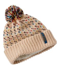 Nostalgic birdseye pattern and a colorful pom make this cozy hat a fun cold-weather staple for every kid. Slightly Fitted. Made from soft 100% recycled polyester yarn. Lined in ultracozy polyester fleece. Handwash, dry flat. Imported. | Kids' Sweater Weather Hat, Synthetic Hat Cream, Kids Winter Hats, Hat Accessories, Winter Hats For Men, Kids Fleece, Cozy Hat, Mens Beanie, Winter Hats Beanie, Winter Hats For Women