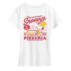 SNOOPYS PIZZERIA - Adult LADIES SHORT SLEEVE CLASSIC FIT TEE Snoopy Items, Peanuts T Shirts, Snoopy Shirt, Snoopy T Shirt, Charlie Brown Snoopy, Universal Language, Star Wars Women, Charlie Brown Peanuts, Ladies Short