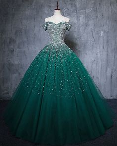 Dark Green Quinceanera, Dark Green Quinceanera Dresses, Sparkle Party Dress, Dress Sweet 16, Green Quinceanera, Green Quinceanera Dresses, Sweet 16 Dress, Green Tulle