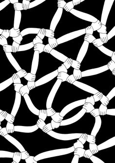 an abstract black and white background with many hands holding together in the shape of a chain