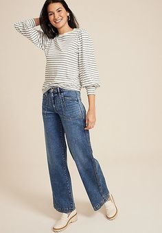 m jeans by maurices™ Patch Pocket High Rise Wide Leg Jean | maurices Maurices Outfits, Maurices Style, High Rise Wide Leg Jeans, M Jeans, Womens Jeans, Colored Jeans, Jeans Shop, Patch Pocket, Wide Leg