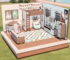 a doll house is shown with furniture and accessories in the living room, bedroom and bathroom