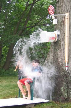 four different shots of kids playing in the park, one with a sprinkler