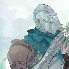 a woman in armor holding flowers and looking at the camera with her hand on her face