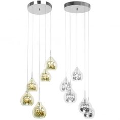 five lights that are hanging from the ceiling