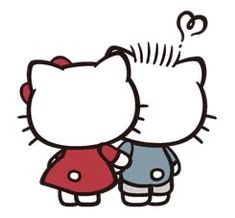 the hello kitty couple is hugging each other