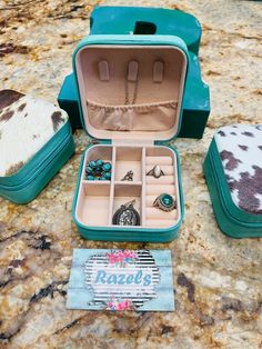 Here’s a fun gift for the Western Girls, young and old alike….or get one for yourself! These are a great size for keeping in your car, purse, backpack, suitcase, etc! Cowhide & Designs are printed on box. Check out the fun, new designs just added: Punchy, Need More Cowboys and Steer! Mini Jewelry boxes measure 4” x 4” x 2” Ships today from Montana! Western Travel, Western Girls, Mini Jewelry, Cowgirl Accessories, Cowhide Print, Cowgirl Birthday, Cowgirl Jewelry, Turquoise Print, Jewelry Travel