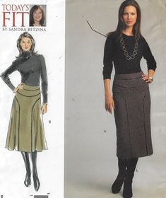 a women's skirt and top sewing pattern, with an image of a woman in the background