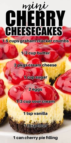 mini cherry cheesecakes recipe on a white plate