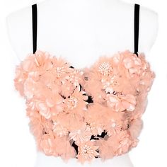 This Is A New With Tags Alania Peach / Blush Floral Bustier Bra Top. - Medium - Padded Foam Cups - Adjustable Removable Straps To Wear Strapless - 4 Column, 5 Row Metal Hook & Eye Back Closure - Rubber Grip On Edges To Keep Top In Place - Flowers All Are Dimensional. Many Unique Floral Shapes And Sizes. - 9 Inches Are Widest Front Point From A Smoke-Free, Pet-Free Home. Corset Bra Top, Green Bralette, Free People Bra, Floral Bustier, Corset Bra, Bustier Corset, Pink Bralette, Peach Blush, Black Lace Bra