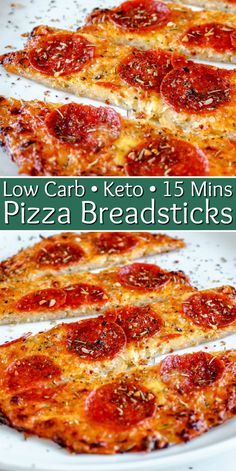 low carb keto mini pizza breadsticks with pepperoni and cheese on them