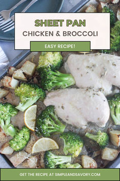 sheet pan chicken and broccoli recipe with lemons, garlic, and parsley