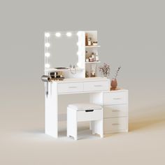 White White Vanity Table, Lit Mirror, Vanity Mirror With Lights, Makeup Station, Vanity Set With Mirror, White Vanity, Vanity Desk