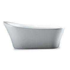 a white bath tub sitting on top of a white floor