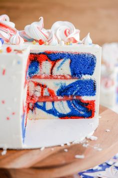 a cake with red, white and blue frosting