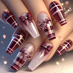 Christmas Fingernails, Elegant Touch Nails, Gold Acrylic Nails, Pretty Nail Art Designs, Nail Design Ideas, Nail Idea