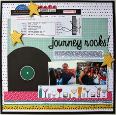 a scrapbook page with pictures and words on it, including an image of a record player