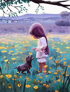 강아지 그림, Illustration Art Girl, Art Et Illustration, Dessin Adorable, Dreamy Art, Girl And Dog