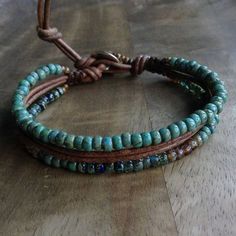 Leather Cord Jewelry, Diy Leather Bracelet, Boho Chic Bracelets, Handmade Wire Jewelry, Mens Beaded Bracelets