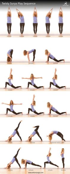 a woman doing yoga poses in different positions