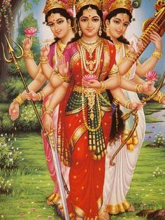 'Picture of Hindu Goddesses Parvati, Lakshmi and Saraswati, India, Asia' Photographic Print - Godong | Art.com Hindu Goddesses, Aadi Shakti, Saraswati Goddess, Durga Images, Lakshmi Images, India Asia, Indian Goddess, Devi Durga, Divine Mother