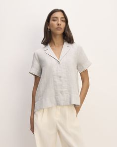 The Linen Short-Sleeve Notch Shirt Linen Two Piece Set, Summer Capsule, Summer Capsule Wardrobe, Linen Color, Linen Short, Notch Collar, Linen Shop, Linen Blouse, Linen Women