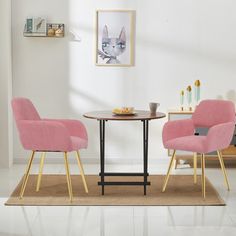 If you're looking to add a splash of color to your living room, this dining chair set will be the perfect choice. They can also add a touch of whimsy to a spare bedroom. These dining chairs are the perfect size for small spaces and are easy to assemble. Mercer41 Fabric: Pink Fabric | Armchair - Mercer41 Khiryn 17" Wide Armchair 31.5 H x 17.0 W x 22.5 D in Metal | 31.5" H X 17" W X 22.5" D | Wayfair Arm Chair For Bedroom, Chairs With Gold Legs, Home Office Pink, Dressing Chair, Chair For Bedroom, Upholstered Bedroom, Pink Furniture, Comfortable Armchair, Reception Chair