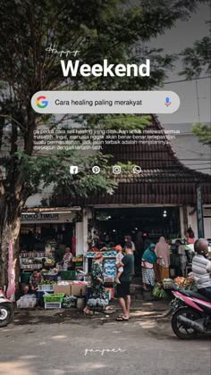 the front cover of a magazine with an image of people shopping at a street market