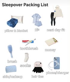 there are many items that can be found in the package list for sleepover packing