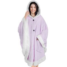 Angel Wrap Wearable Blanket Pullover with Hood, Pocket, Faux Shearling Trim for Women Pavilia Luxurious Angel Wrap wearable throw blanket for women with hood and pockets is constructed with 240 GSM of microfiber polyester that is extremely comfortable with a luxurious feel at the same time. Ideal pullover blanket to keep you cozy and warm while lounging and watching tv, the blanket also comes with hood and pocket so you have full arm mobility while relaxing on your sofa/bed! ONE SIZE FITS ALL| W Shawl With Pockets, Poncho Blanket, Cape With Hood, Fleece Poncho, Coach Watch, Blanket Poncho, Cozy Wrap, Poncho Wrap, Mint And Navy